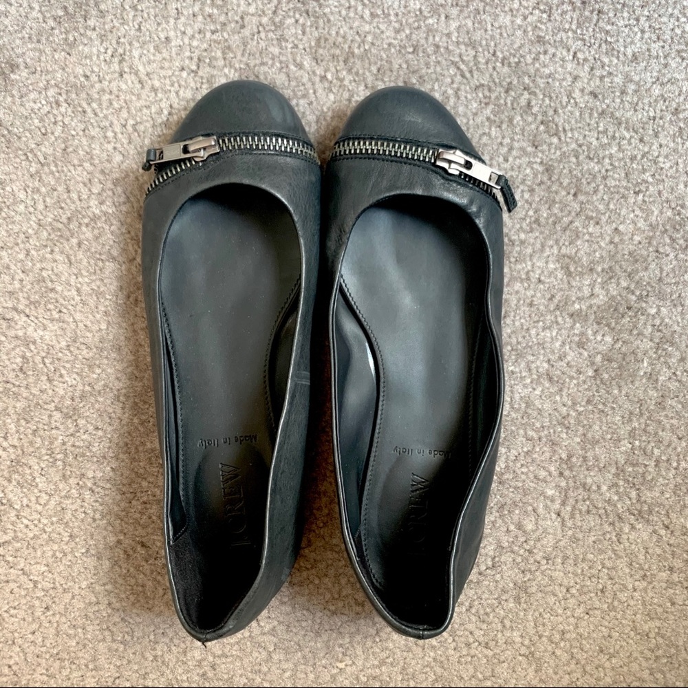 JCrew Black Soft Leather Flats With Zipper Detail